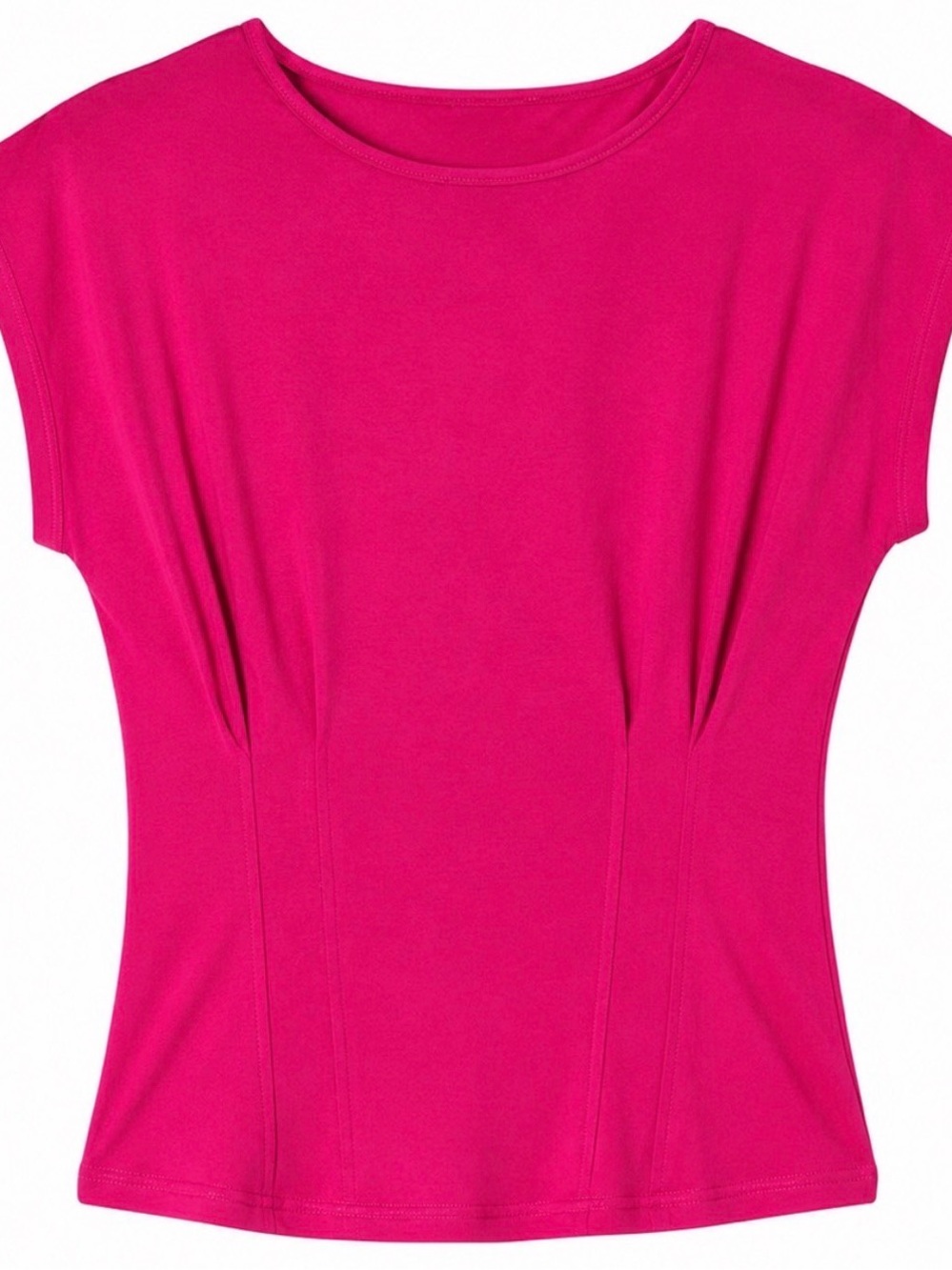 Zenana Gathered Waist Round Neck Top Pink Cap Sleeve Stretch Tee Large NWT